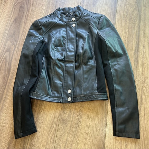 Guess Leather Jacket Black Woman's XS Full-Zip - Picture 1 of 6